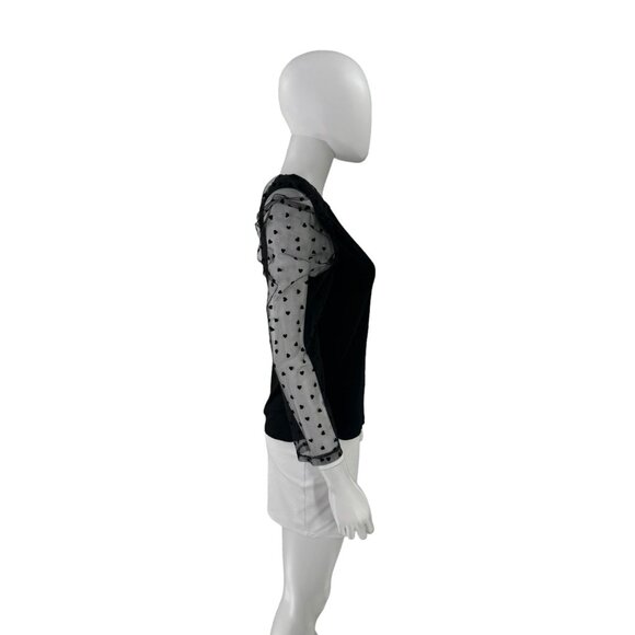 Hyacinth House NEW Black Tulle Long Sleeve Heart Darla Blouse Size Small - Picture 9 of 9